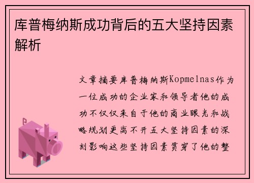 库普梅纳斯成功背后的五大坚持因素解析