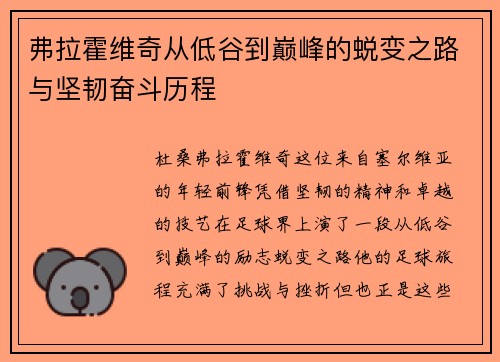 弗拉霍维奇从低谷到巅峰的蜕变之路与坚韧奋斗历程